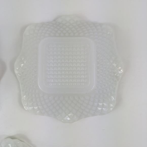 Hazel Atlas Candy Bowls Vtg Milk Glass Diamond Quilt Cut Home Decor MCM Ruffle - Picture 9 of 13